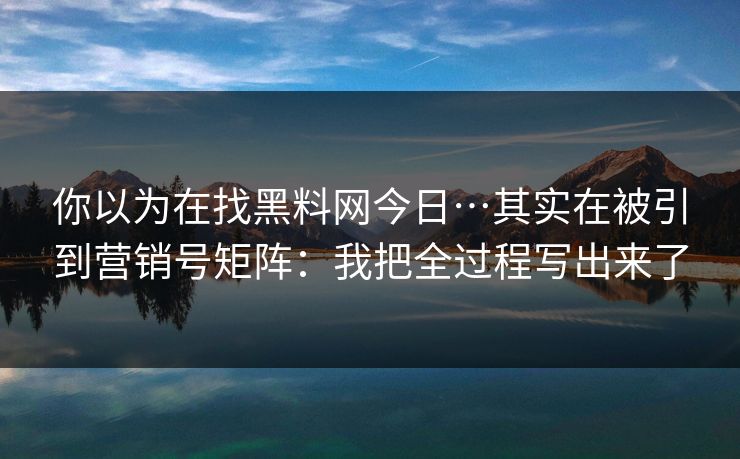 你以为在找黑料网今日…其实在被引到营销号矩阵：我把全过程写出来了