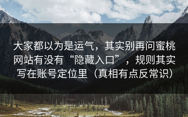 大家都以为是运气，其实别再问蜜桃网站有没有“隐藏入口”，规则其实写在账号定位里（真相有点反常识）