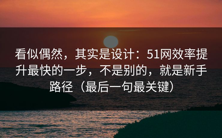 看似偶然，其实是设计：51网效率提升最快的一步，不是别的，就是新手路径（最后一句最关键）